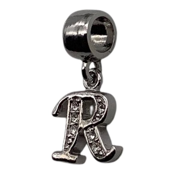 Crystal Initial Letter R Charm Sliver Tone For Bracelets & Necklaces Unisex - Picture 6 of 6